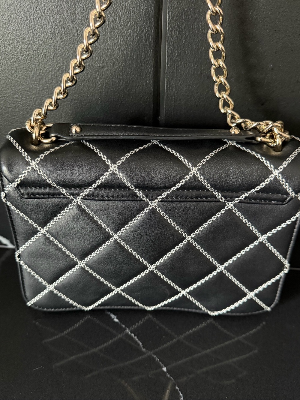 Kate Spade Quilted Chain Strap Crossbody Black White Stitch - Picture 6 of 12